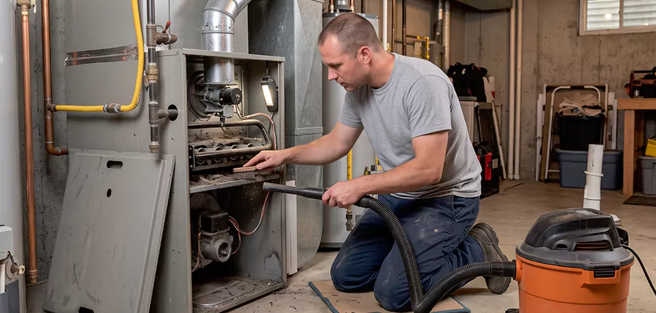 Burner and Heater Compartment Lint Removal in Leander