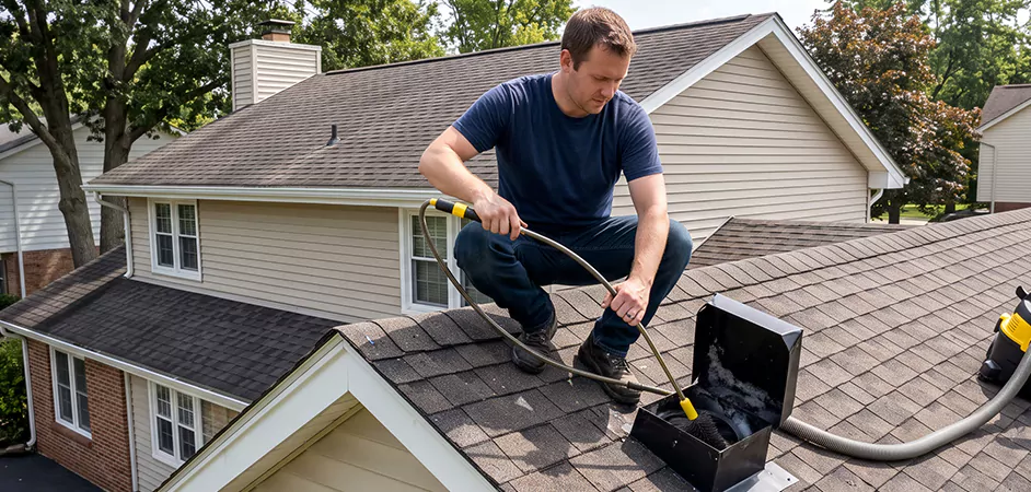 Multi-Story Roof Dryer Vent Cleaning in Leander